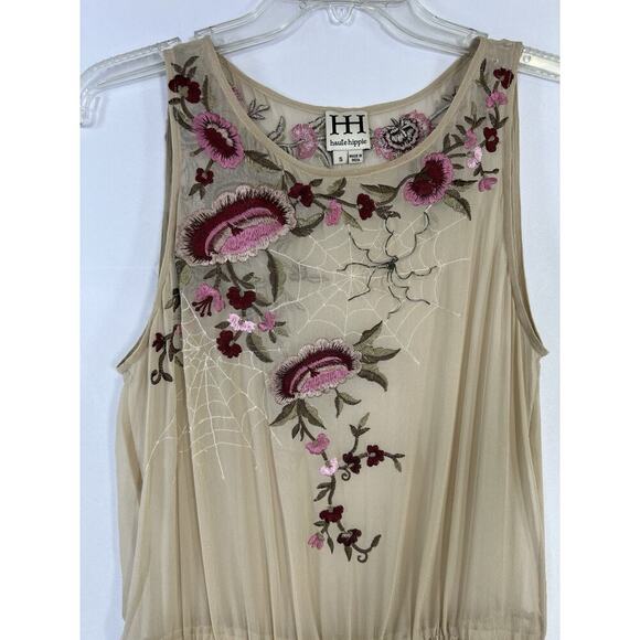 Rare Haute Hippie Embroidered Embellished Floral Silk Hi Low Dress S Fairy Boho - Picture 3 of 14